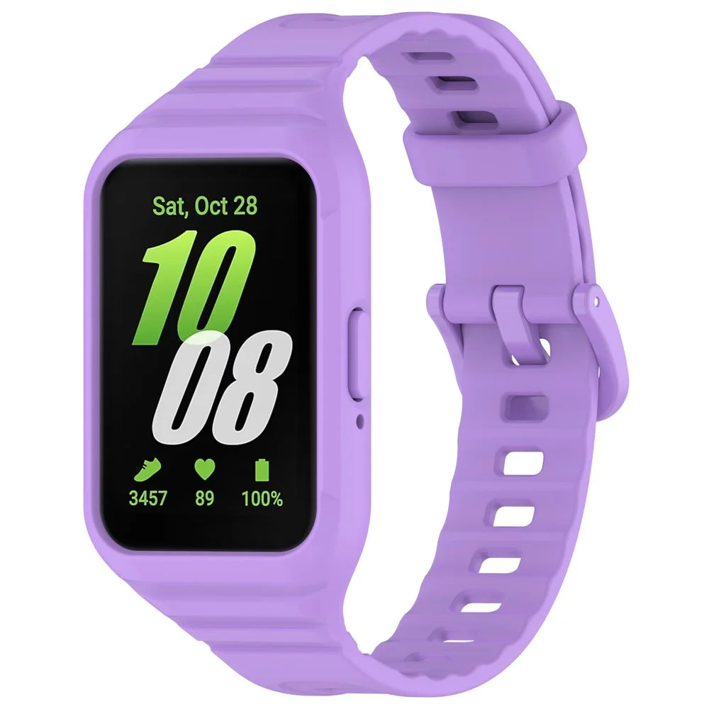 For Samsung Galaxy Fit3 Integrated Silicone Strap with Watch Case Replacement Wrist Band - Purple - 1