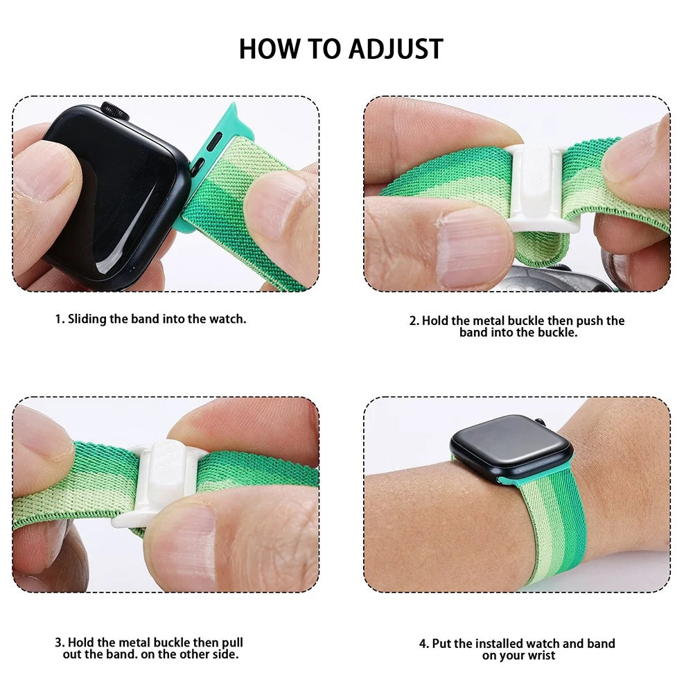 For Apple Watch Ultra 3 2 1 49mm / Series 11 10 46mm / 9 8 7 45mm / SE3 SE2 SE 6 5 4 44mm / 3 2 1 42mm Nylon Watch Strap - Gradient Green - 5