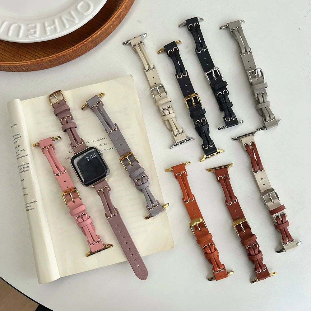 Band For Apple Watch Series 11 10 42mm / 9 8 7 41mm / SE3 SE2 SE 6 5 4 40mm / 3 2 1 38mm Genuine Cow Leather Wrist Strap - Brown - 5