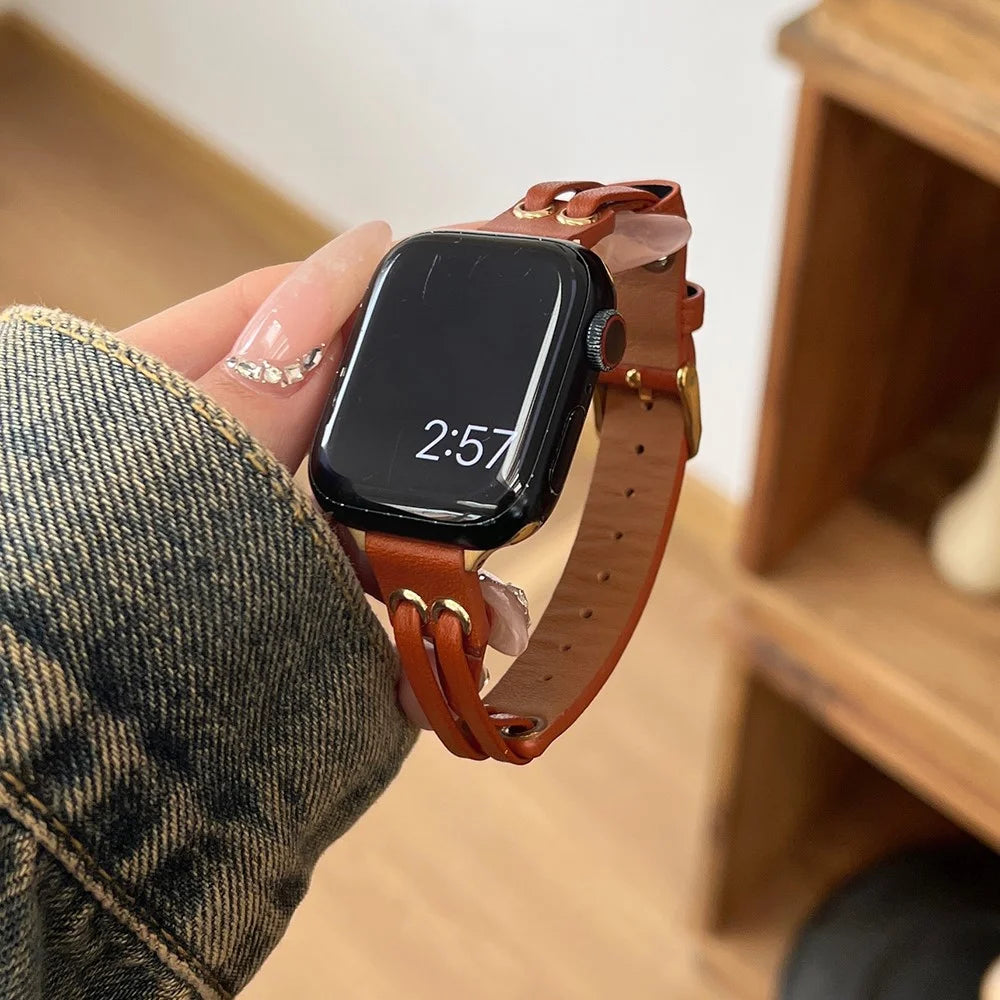 For Apple Watch Ultra 3 2 1 49mm / Series 11 10 46mm / 9 8 7 45mm / SE3 SE2 SE 6 5 4 44mm / 3 2 1 42mm Genuine Cow Leather Watchband - Brown - 2