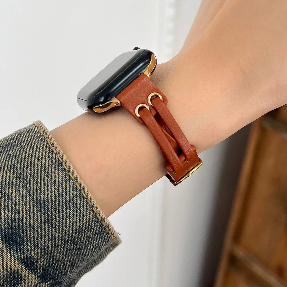 For Apple Watch Ultra 3 2 1 49mm / Series 11 10 46mm / 9 8 7 45mm / SE3 SE2 SE 6 5 4 44mm / 3 2 1 42mm Genuine Cow Leather Watchband - Brown - 3