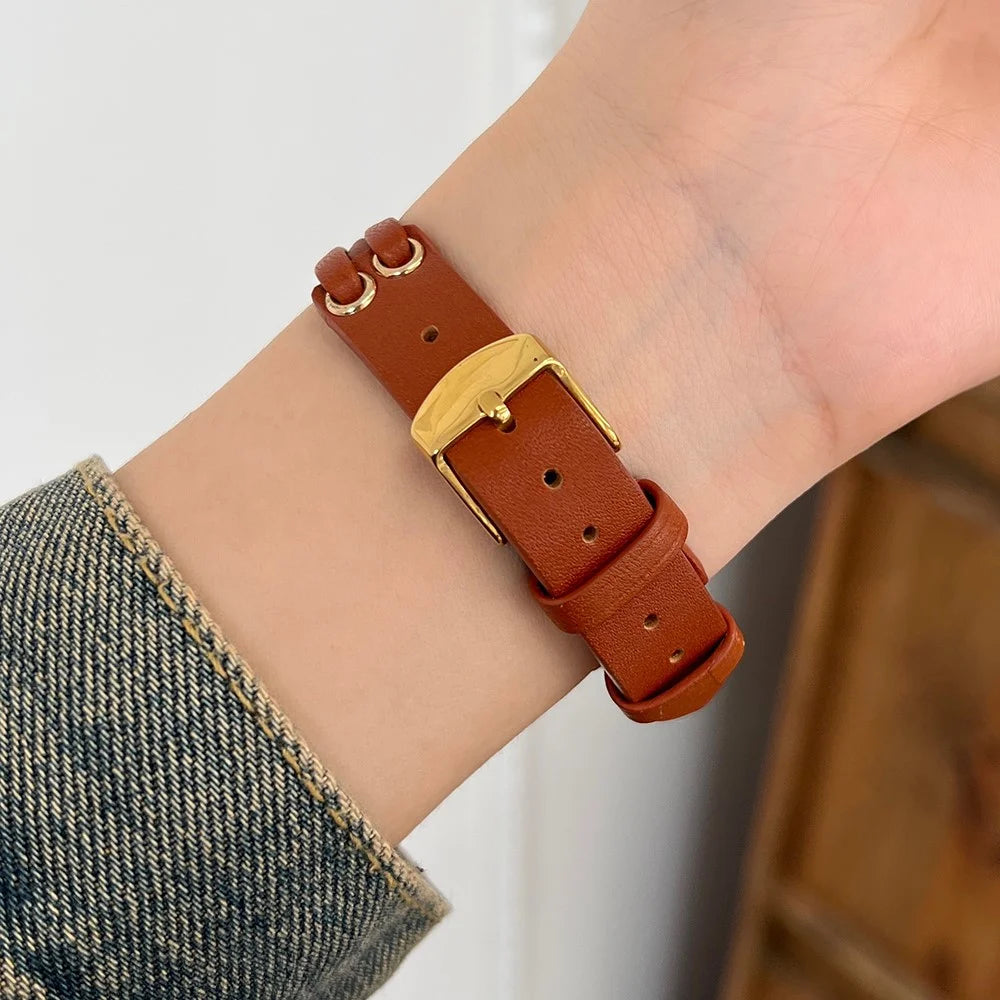 For Apple Watch Ultra 3 2 1 49mm / Series 11 10 46mm / 9 8 7 45mm / SE3 SE2 SE 6 5 4 44mm / 3 2 1 42mm Genuine Cow Leather Watchband - Brown - 4