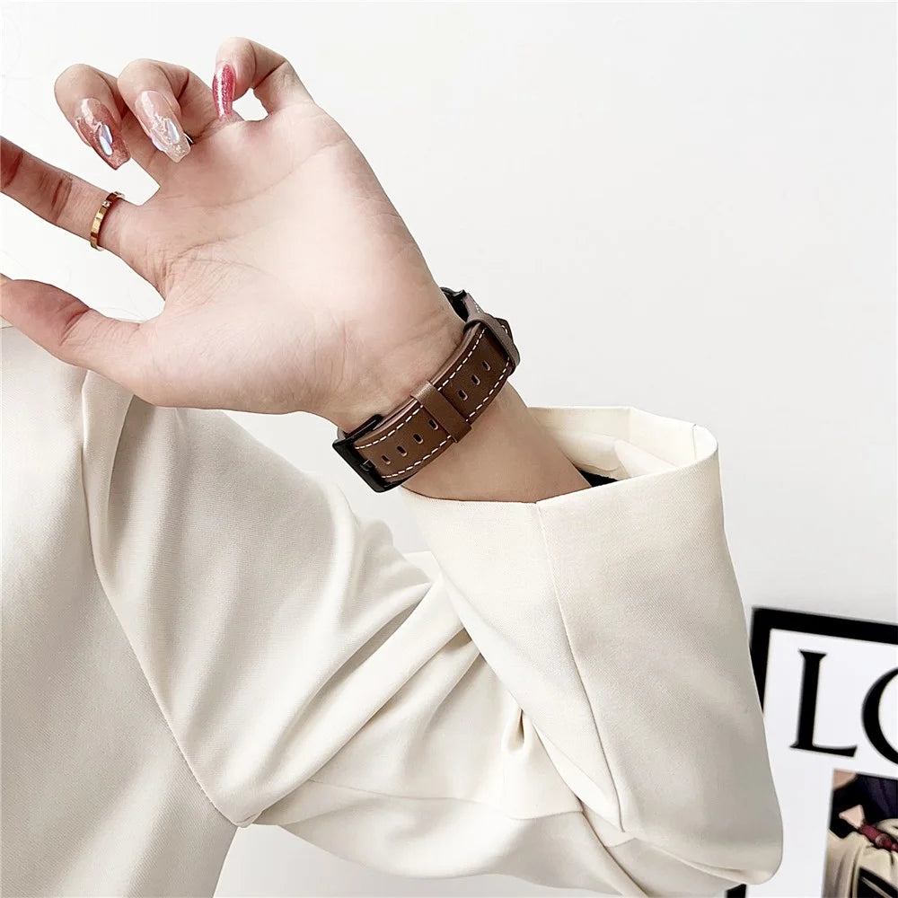 Strap For Apple Watch Series 11 10 42mm / 9 8 7 41mm / SE3 SE2 SE 6 5 4 40mm / 3 2 1 38mm PU Leather Watch Band with Mesh - Coffee - 4
