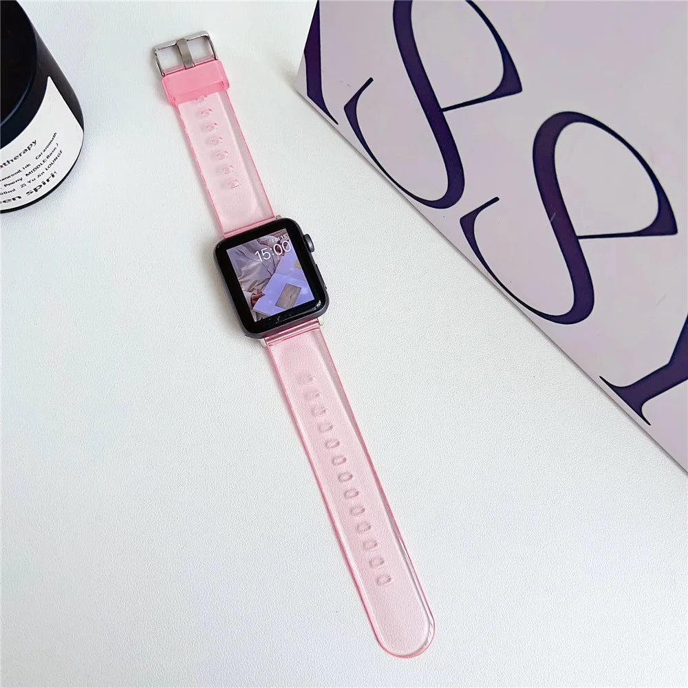 Watch Strap for Apple Watch Series 11 10 42mm / 9 8 7 41mm / SE3 SE2 SE 6 5 4 40mm / 3 2 1 38mm TPU Sports Wristbands - Transparent Pink - 1
