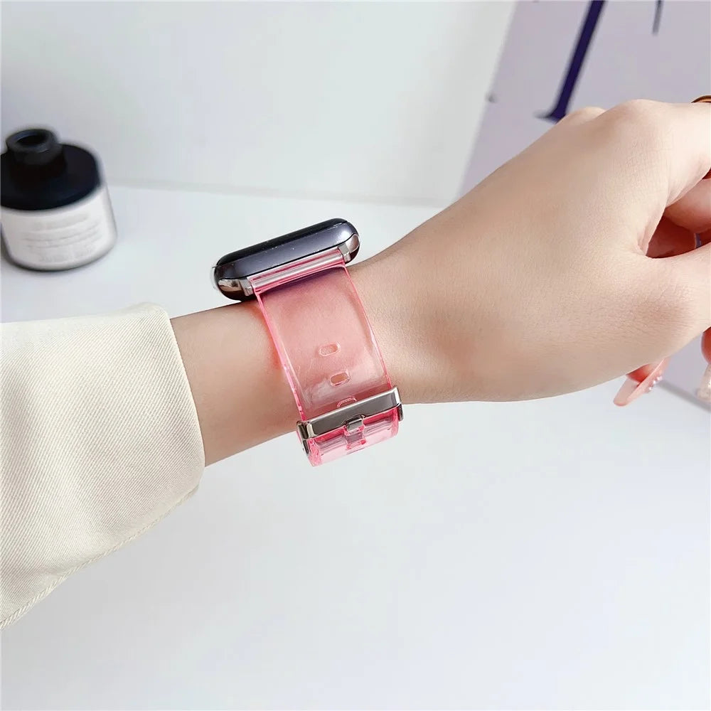 Watch Strap for Apple Watch Series 11 10 42mm / 9 8 7 41mm / SE3 SE2 SE 6 5 4 40mm / 3 2 1 38mm TPU Sports Wristbands - Transparent Pink - 2