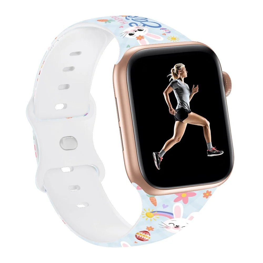 For Apple Watch Ultra 3 2 1 49mm / Series 11 10 46mm / 9 8 7 45mm / SE3 SE2 SE 6 5 4 44mm / 3 2 1 42mm Pattern Silicone Watch Band - Easter Pattern 1 - 2