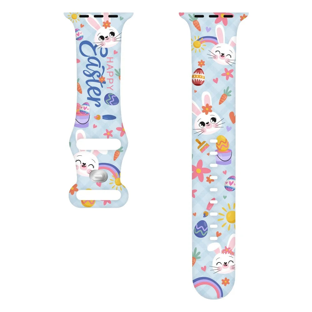 For Apple Watch Ultra 3 2 1 49mm / Series 11 10 46mm / 9 8 7 45mm / SE3 SE2 SE 6 5 4 44mm / 3 2 1 42mm Pattern Silicone Watch Band - Easter Pattern 1 - 3