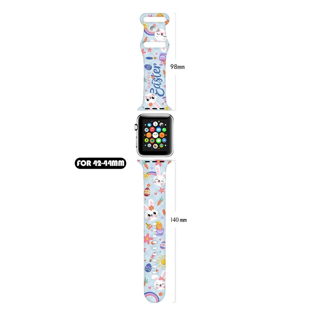 For Apple Watch Ultra 3 2 1 49mm / Series 11 10 46mm / 9 8 7 45mm / SE3 SE2 SE 6 5 4 44mm / 3 2 1 42mm Pattern Silicone Watch Band - Easter Pattern 1 - 4