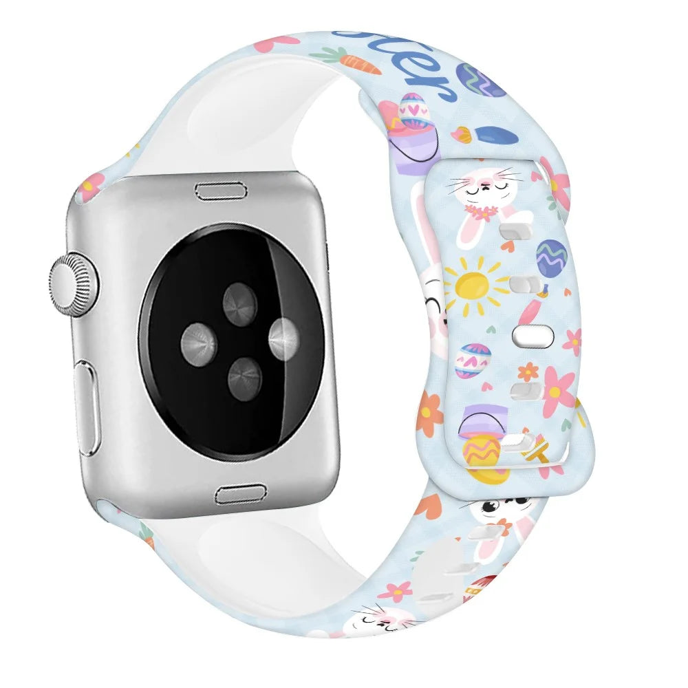 Sport Strap for Apple Watch Series 11 10 42mm / 9 8 7 41mm / SE3 SE2 SE 6 5 4 40mm / 3 2 1 38mm Silicone Pattern Watch Band - Easter Pattern 1 - 1