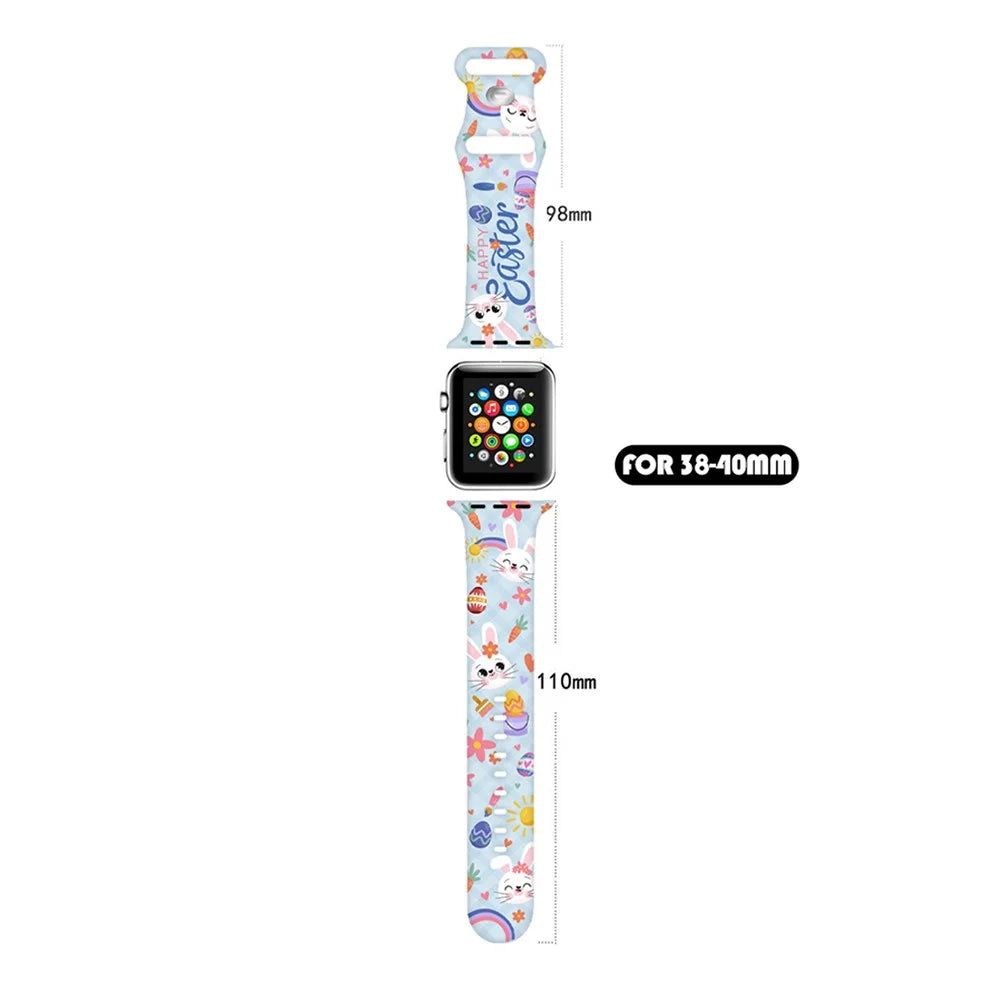 Sport Strap for Apple Watch Series 11 10 42mm / 9 8 7 41mm / SE3 SE2 SE 6 5 4 40mm / 3 2 1 38mm Silicone Pattern Watch Band - Easter Pattern 1 - 4