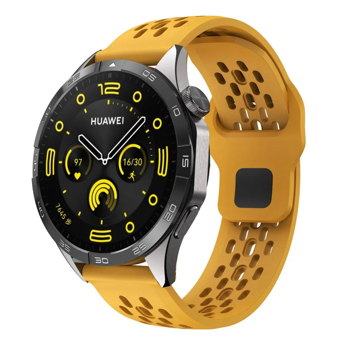 For Garmin vivoactive 5 / Venu 2 Plus Silicone Watch Band 20mm Hollow Adjustable Strap - Dark Yellow - 2