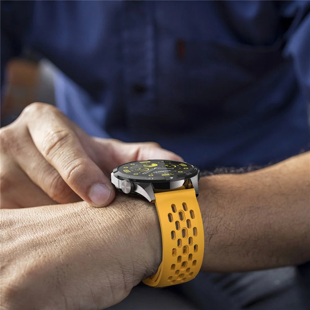 For Garmin Venu 3 / Venu 2 / Vivoactive 4 22mm Watch Strap Hollow Silicone Wrist Band Replacement - Dark Yellow - 5