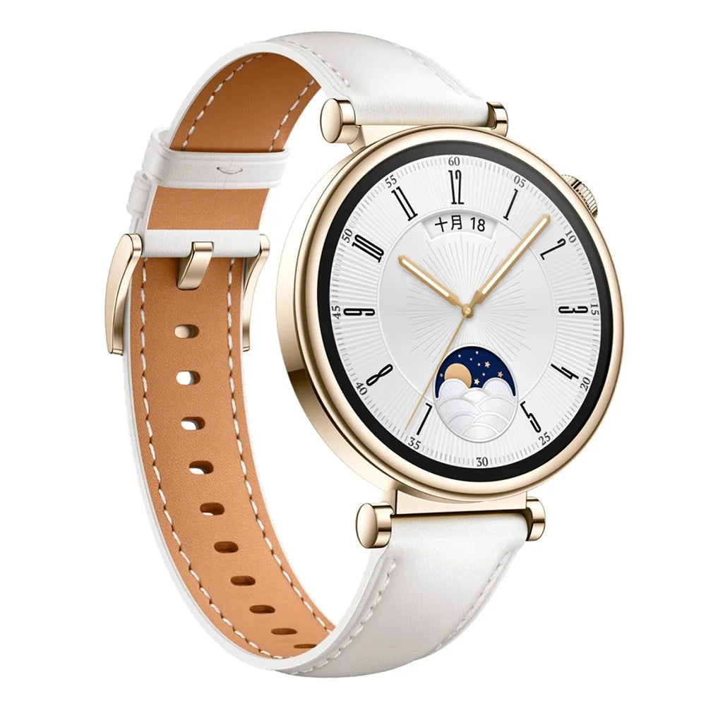 For Huawei Watch GT 4 41mm / Garmin Venu 3S 18mm Watch Band Genuine Cow Leather Wrist Strap - White - 3
