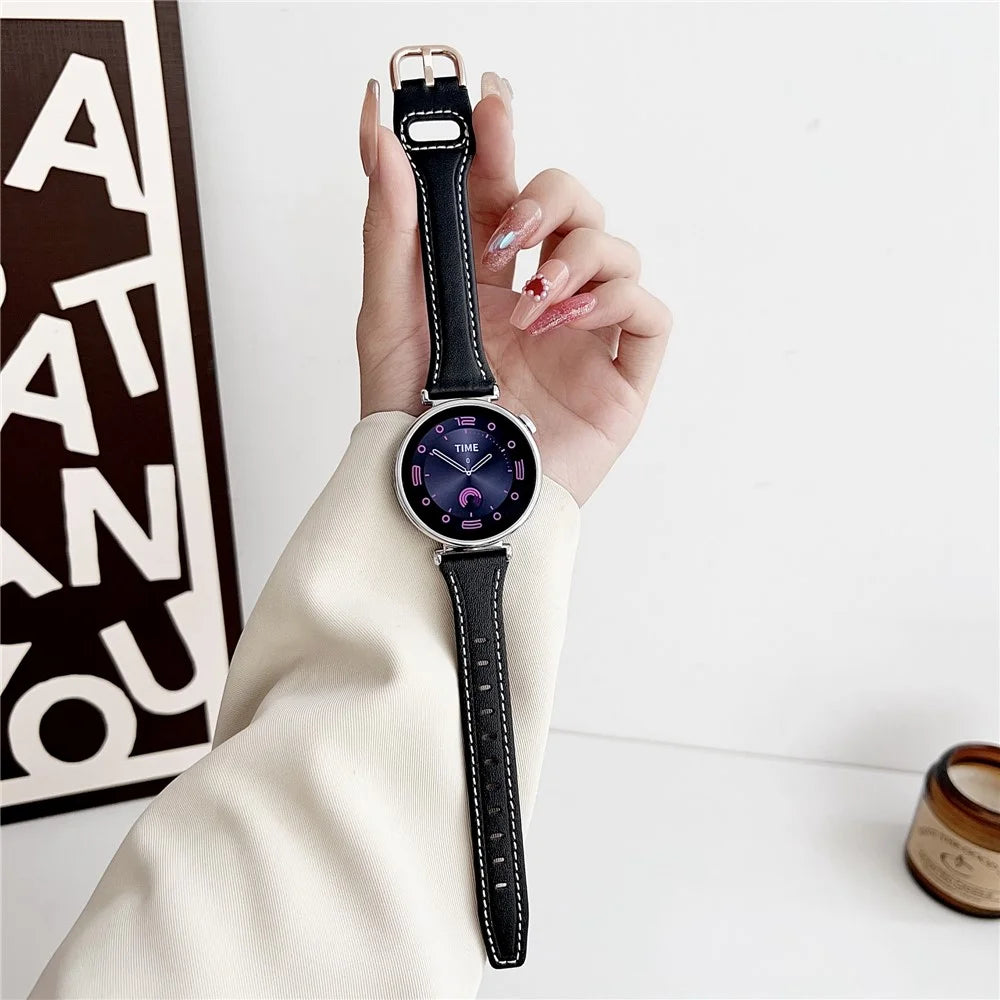 For Xiaomi Mi Watch / Garmin Venu 3S / Huawei Watch GT 4 41mm PU Leather Band 18mm Watch Strap - Black / Rose Gold - 1