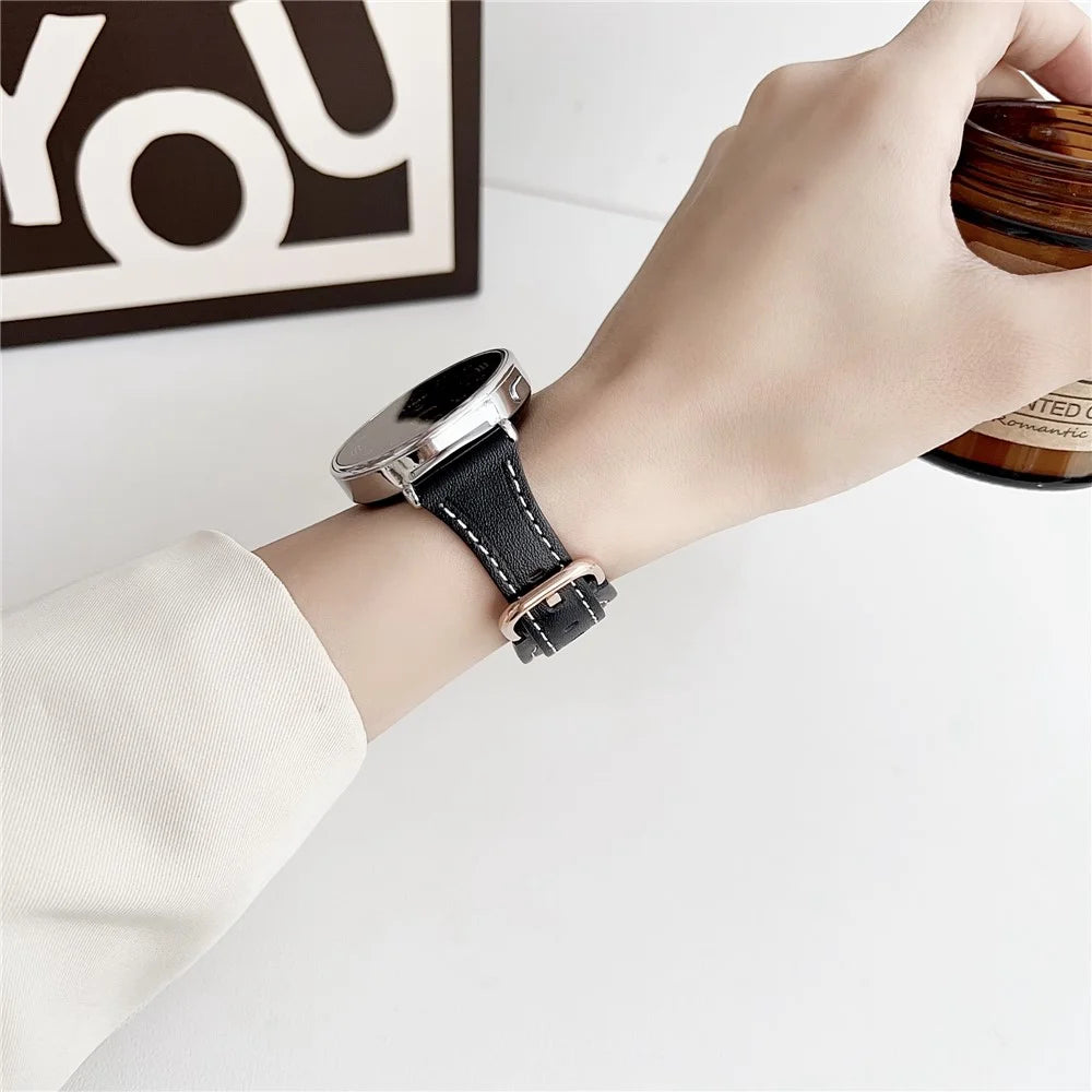 For Xiaomi Mi Watch / Garmin Venu 3S / Huawei Watch GT 4 41mm PU Leather Band 18mm Watch Strap - Black / Rose Gold - 3