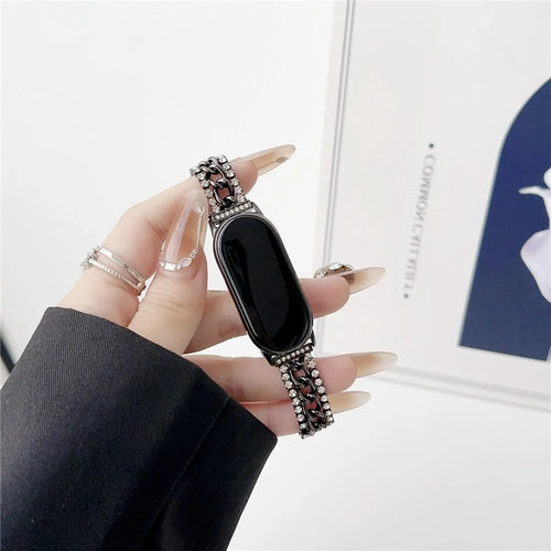 For Xiaomi Smart Band 9 NFC / 9 / 8 NFC / 8 Rhinestone Decor Bracelet Strap Zinc Alloy Watch Band - Black - 1