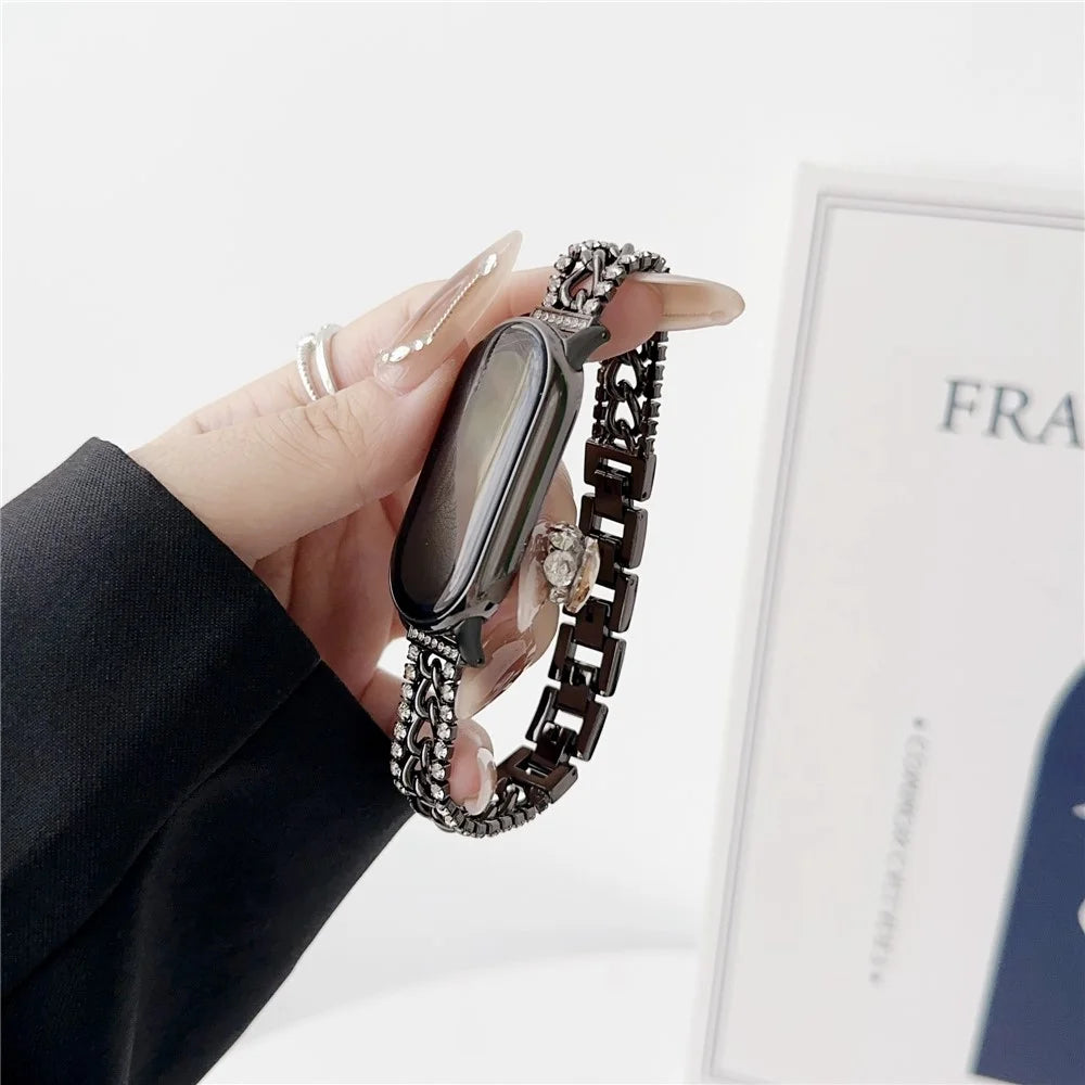 For Xiaomi Smart Band 9 NFC / 9 / 8 NFC / 8 Rhinestone Decor Bracelet Strap Zinc Alloy Watch Band - Black - 2
