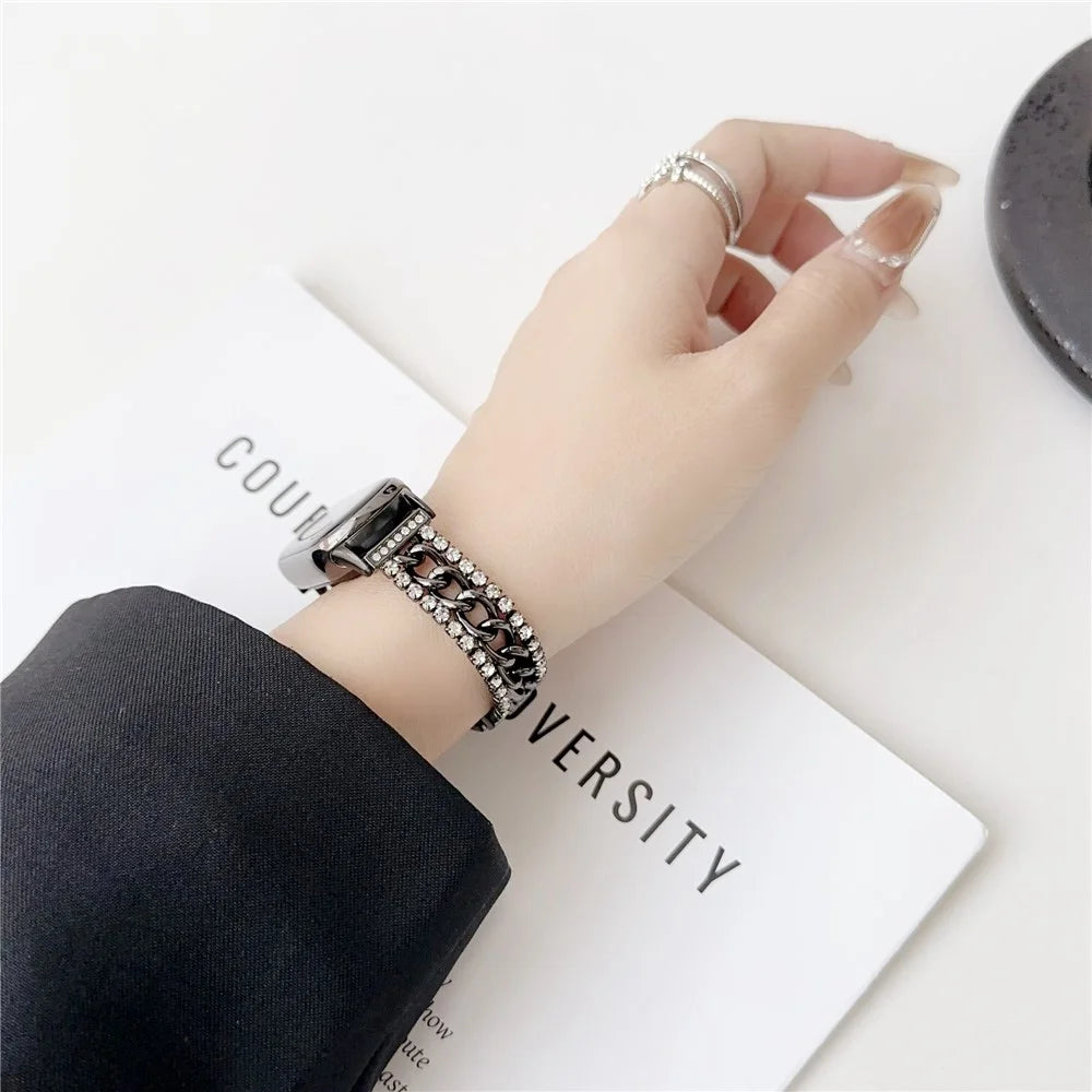 For Xiaomi Smart Band 9 NFC / 9 / 8 NFC / 8 Rhinestone Decor Bracelet Strap Zinc Alloy Watch Band - Black - 4