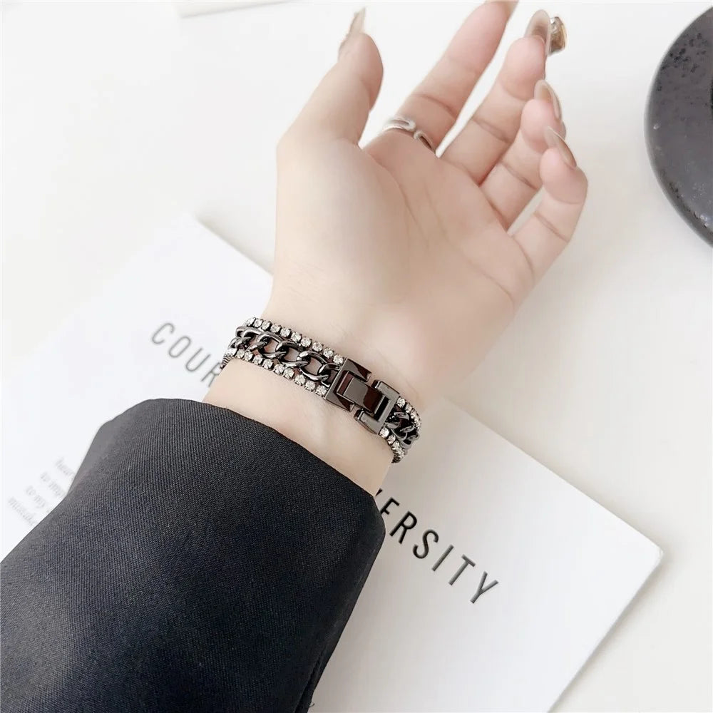 For Xiaomi Smart Band 9 NFC / 9 / 8 NFC / 8 Rhinestone Decor Bracelet Strap Zinc Alloy Watch Band - Black - 5