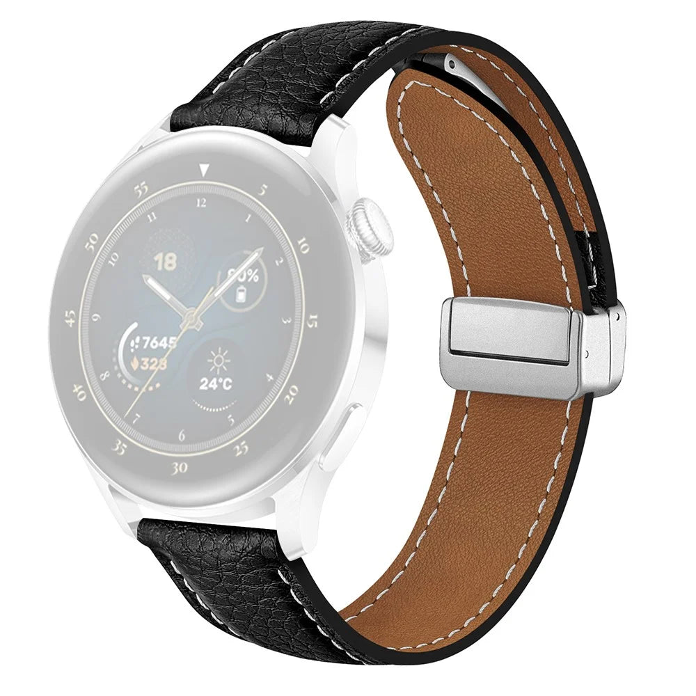 For Samsung Galaxy Watch6 Classic 43mm / Watch6 40mm Wrist Strap 20mm Litchi Texture Band with Magnetic Buckle - Black - 1