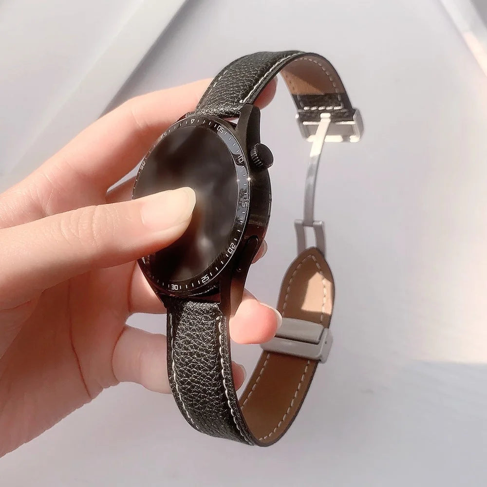 For Samsung Galaxy Watch6 Classic 43mm / Watch6 40mm Wrist Strap 20mm Litchi Texture Band with Magnetic Buckle - Black - 2