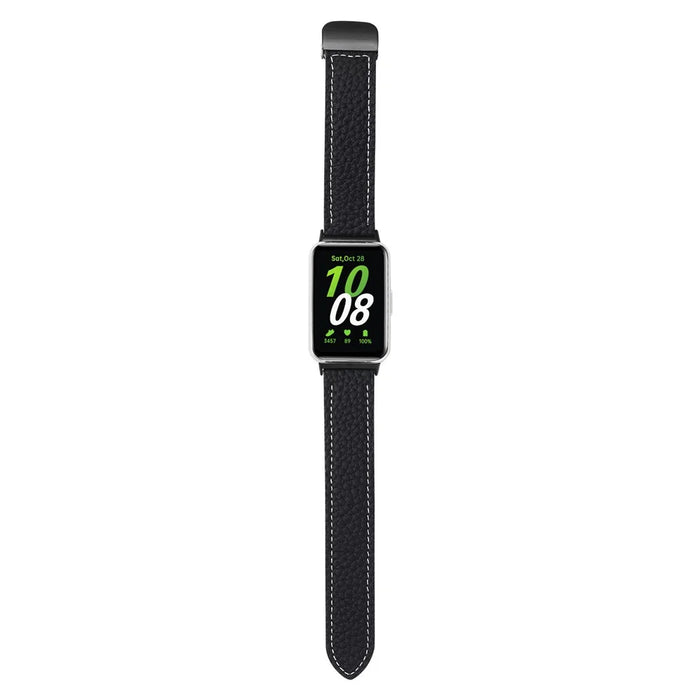 For Samsung Galaxy Fit3 Watch Strap Litchi Texture Genuine Cow Leather Magnetic Band - Black - 3