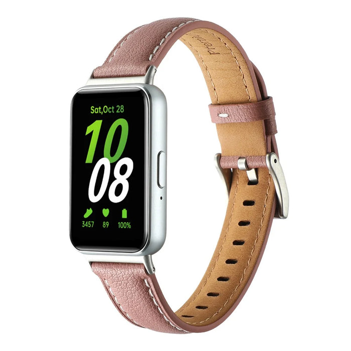 For Samsung Galaxy Fit3 Watch Band Cowhide Leather Strap Replacement - Deep Pink - 2