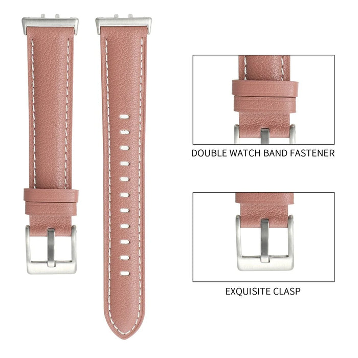 For Samsung Galaxy Fit3 Watch Band Cowhide Leather Strap Replacement - Deep Pink - 4