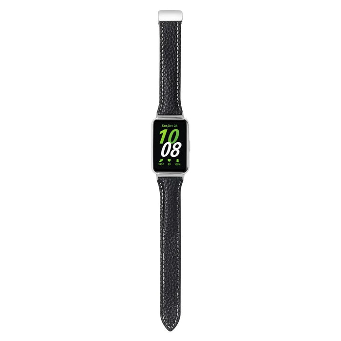 For Samsung Galaxy Fit3 Watch Band Slim Genuine Cow Leather Magnetic Replacement Strap - Black - 3