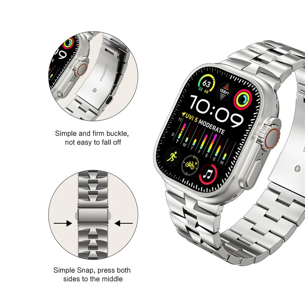 For Apple Watch Ultra 3 2 1 49mm / Series 11 10 46mm / 9 8 7 45mm / SE3 SE2 SE 6 5 4 44mm / 3 2 1 42mm Metal Wrist Band - Silver - 3