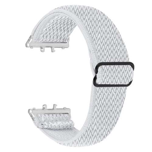 For Samsung Galaxy Fit3 SM-R390 Woven Watch Strap Adjustable Wrist Band with Silver Connector - White - 1