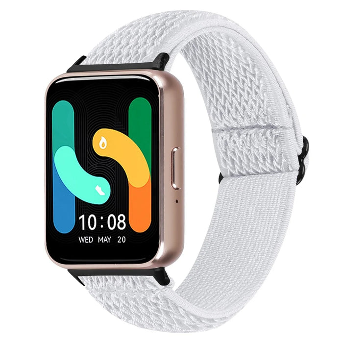 For Samsung Galaxy Fit3 SM-R390 Woven Watch Strap Elastic Wrist Band, Black Connector - White - 2