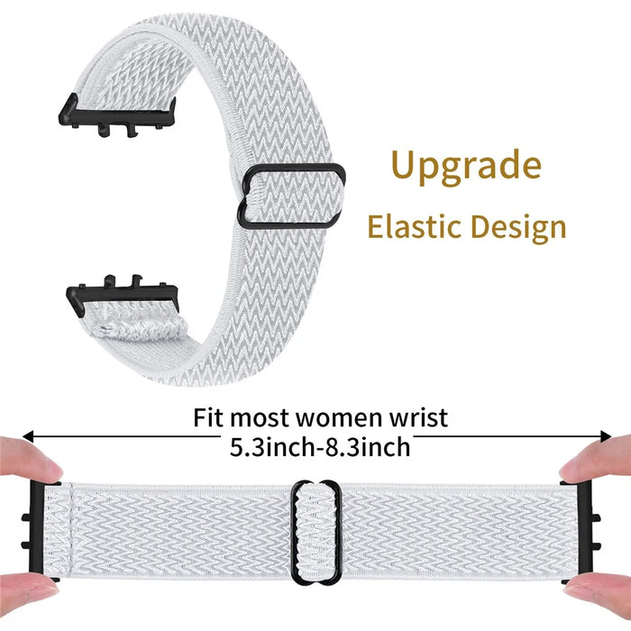 For Samsung Galaxy Fit3 SM-R390 Woven Watch Strap Elastic Wrist Band, Black Connector - White - 3