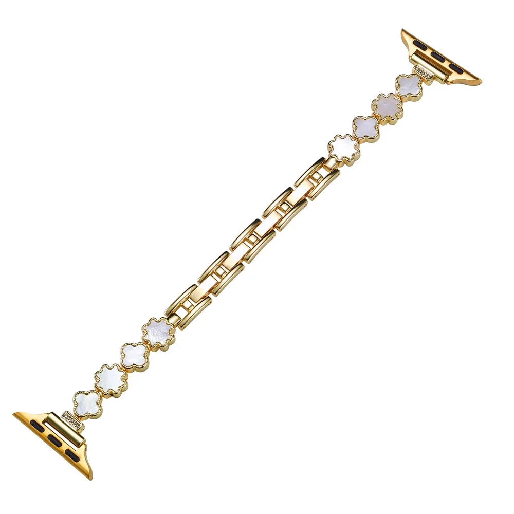 For Apple Watch Ultra 3 2 1 49mm / Series 11 10 46mm / 9 8 7 45mm / SE3 SE2 SE 6 5 4 44mm / 3 2 1 42mm Zinc Alloy Bracelet Strap - Gold+White - 1