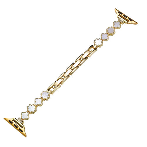 For Apple Watch Ultra 3 2 1 49mm / Series 11 10 46mm / 9 8 7 45mm / SE3 SE2 SE 6 5 4 44mm / 3 2 1 42mm Zinc Alloy Bracelet Strap - Gold+White - 1