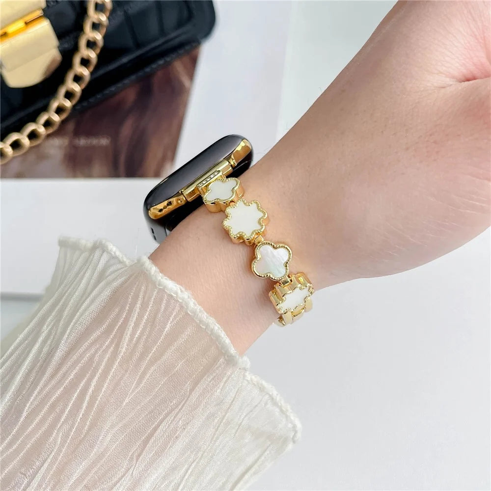 For Apple Watch Ultra 3 2 1 49mm / Series 11 10 46mm / 9 8 7 45mm / SE3 SE2 SE 6 5 4 44mm / 3 2 1 42mm Zinc Alloy Bracelet Strap - Gold+White - 2