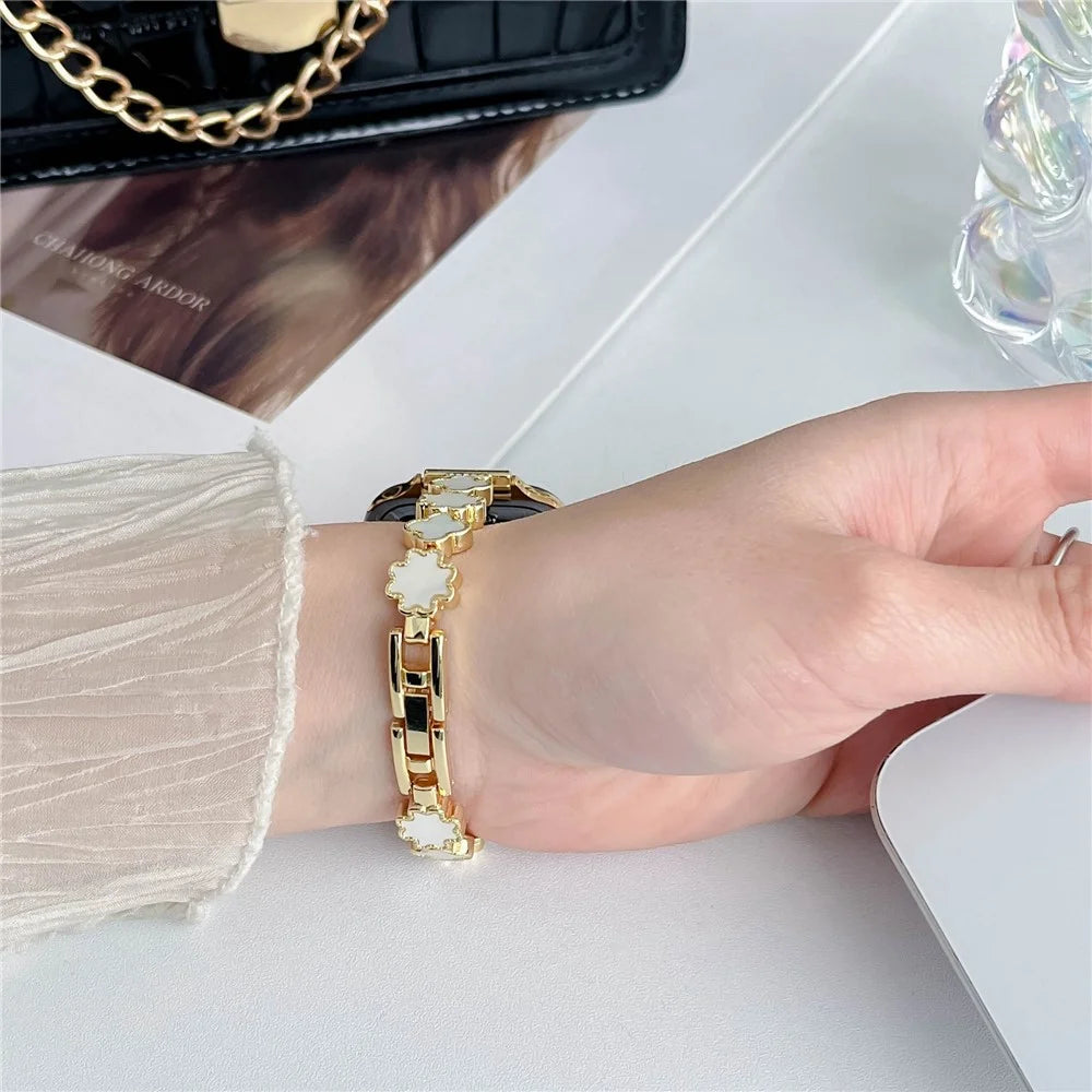 For Apple Watch Ultra 3 2 1 49mm / Series 11 10 46mm / 9 8 7 45mm / SE3 SE2 SE 6 5 4 44mm / 3 2 1 42mm Zinc Alloy Bracelet Strap - Gold+White - 3