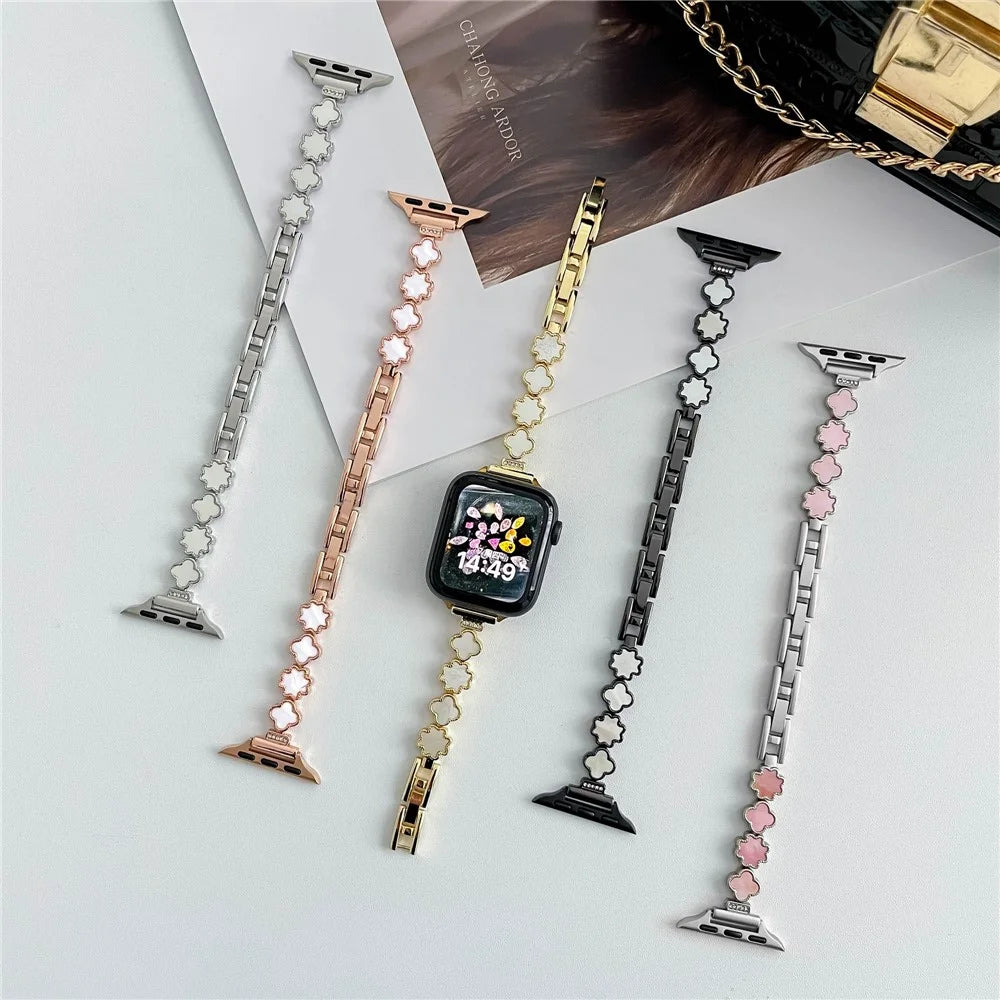 For Apple Watch Ultra 3 2 1 49mm / Series 11 10 46mm / 9 8 7 45mm / SE3 SE2 SE 6 5 4 44mm / 3 2 1 42mm Zinc Alloy Bracelet Strap - Gold+White - 4