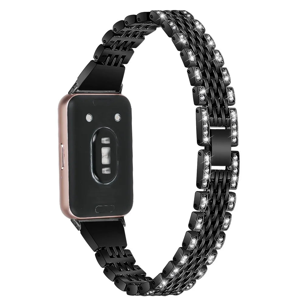 For Samsung Galaxy Fit3 SM-R390 Watch Band 5.2"-8.6" Adjustable Watch Strap with Shiny Rhinestone - Black - 1