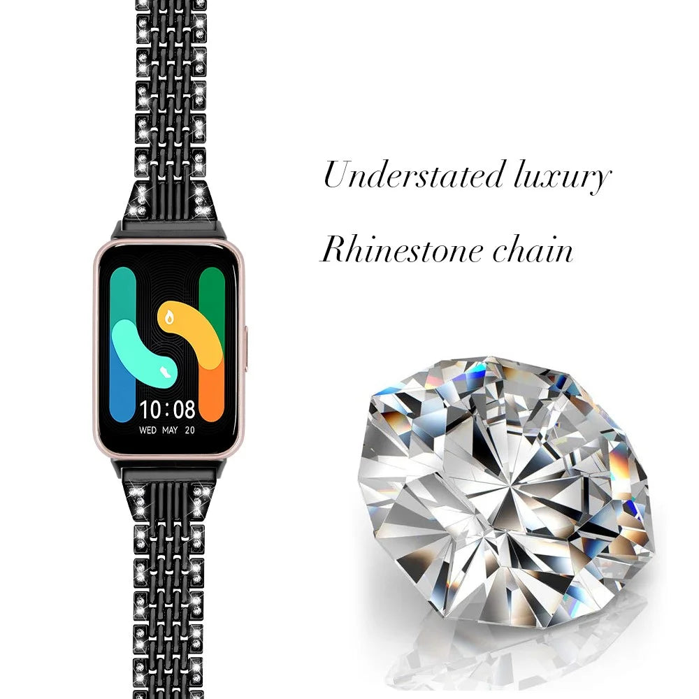 For Samsung Galaxy Fit3 SM-R390 Watch Band 5.2"-8.6" Adjustable Watch Strap with Shiny Rhinestone - Black - 3