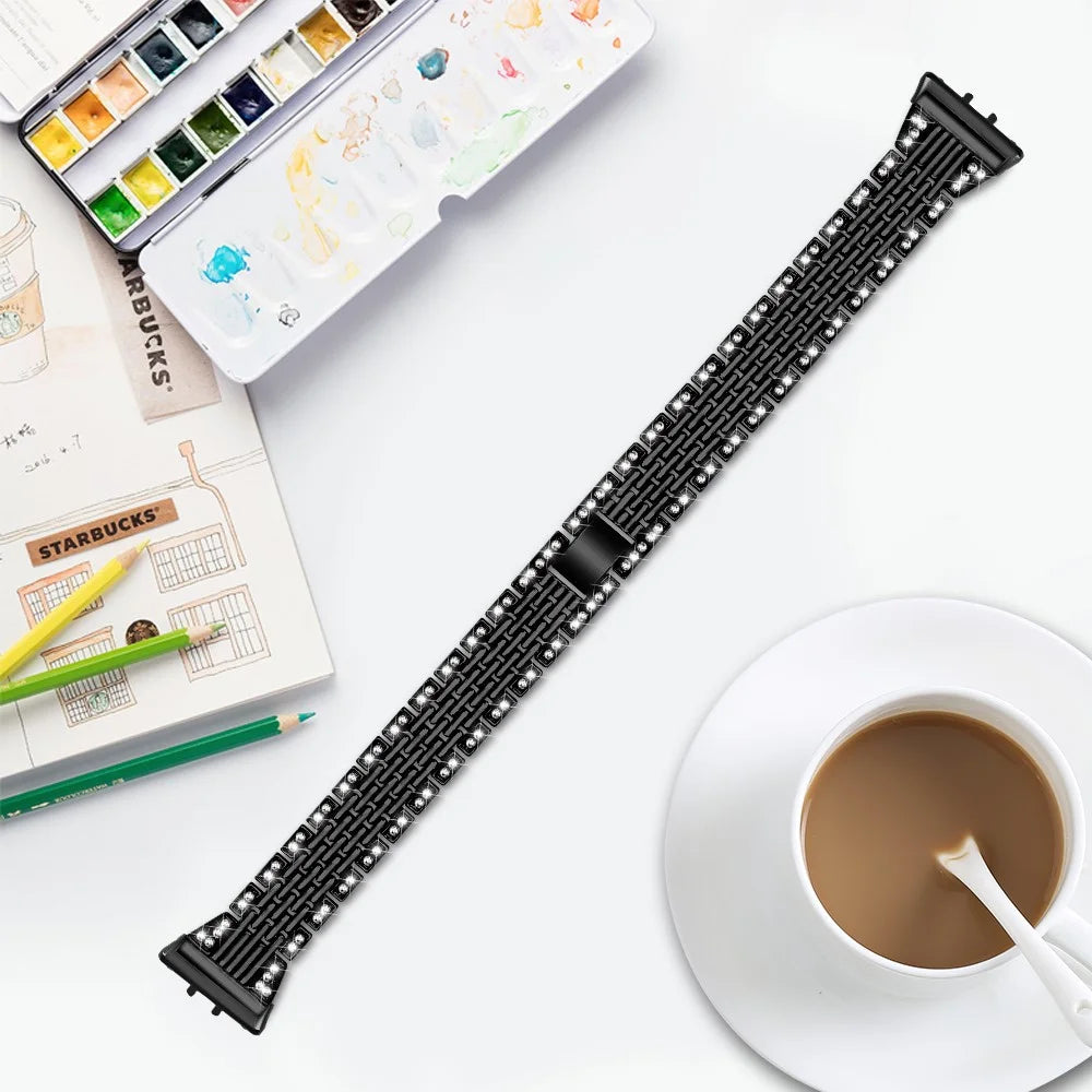 For Samsung Galaxy Fit3 SM-R390 Watch Band 5.2"-8.6" Adjustable Watch Strap with Shiny Rhinestone - Black - 4