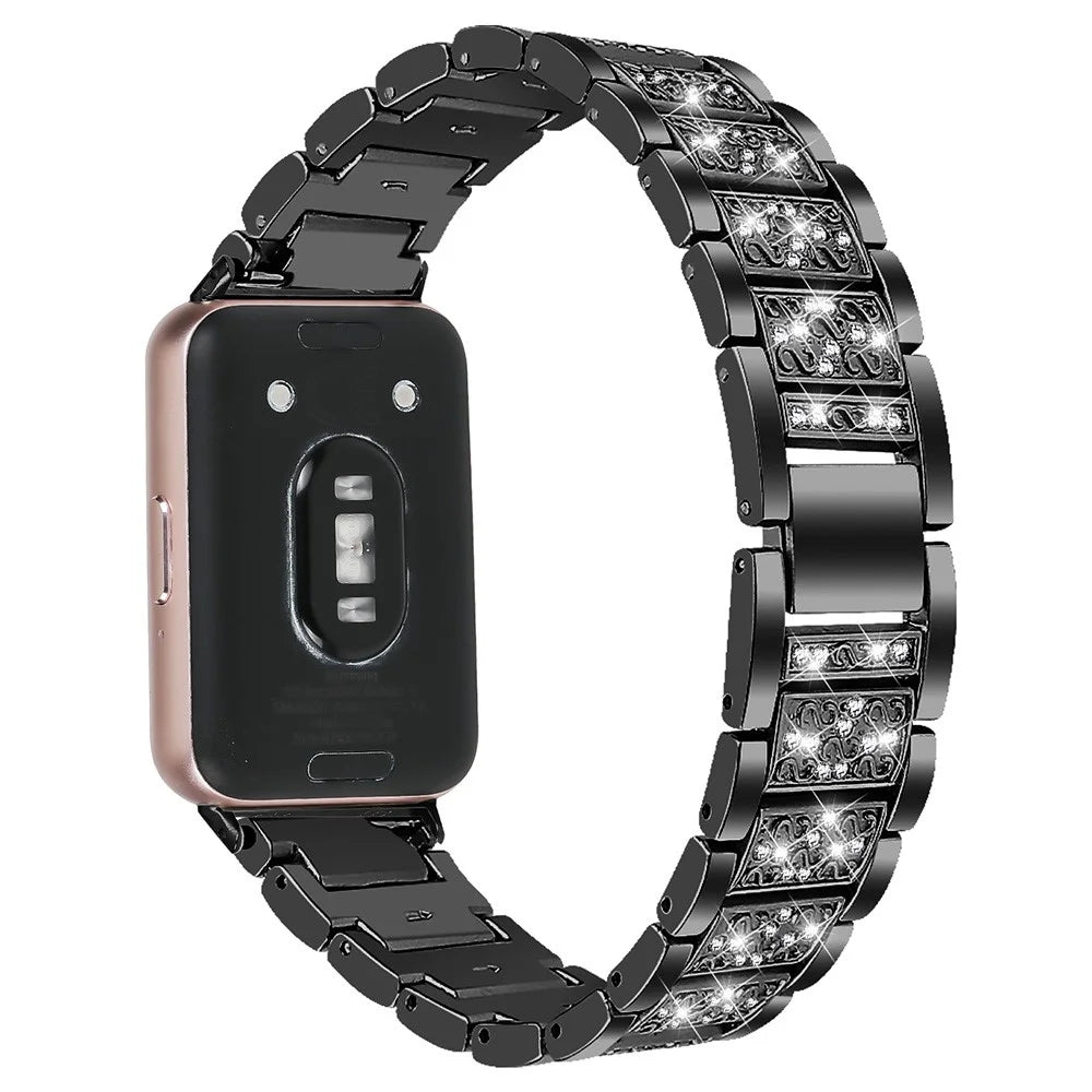 For Samsung Galaxy Fit3 SM-R390 Strap Replacement Shiny Rhinestone Metal Smart Watch Band - Black - 1