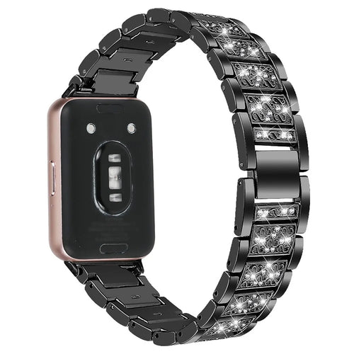 For Samsung Galaxy Fit3 SM-R390 Strap Replacement Shiny Rhinestone Metal Smart Watch Band - Black - 1