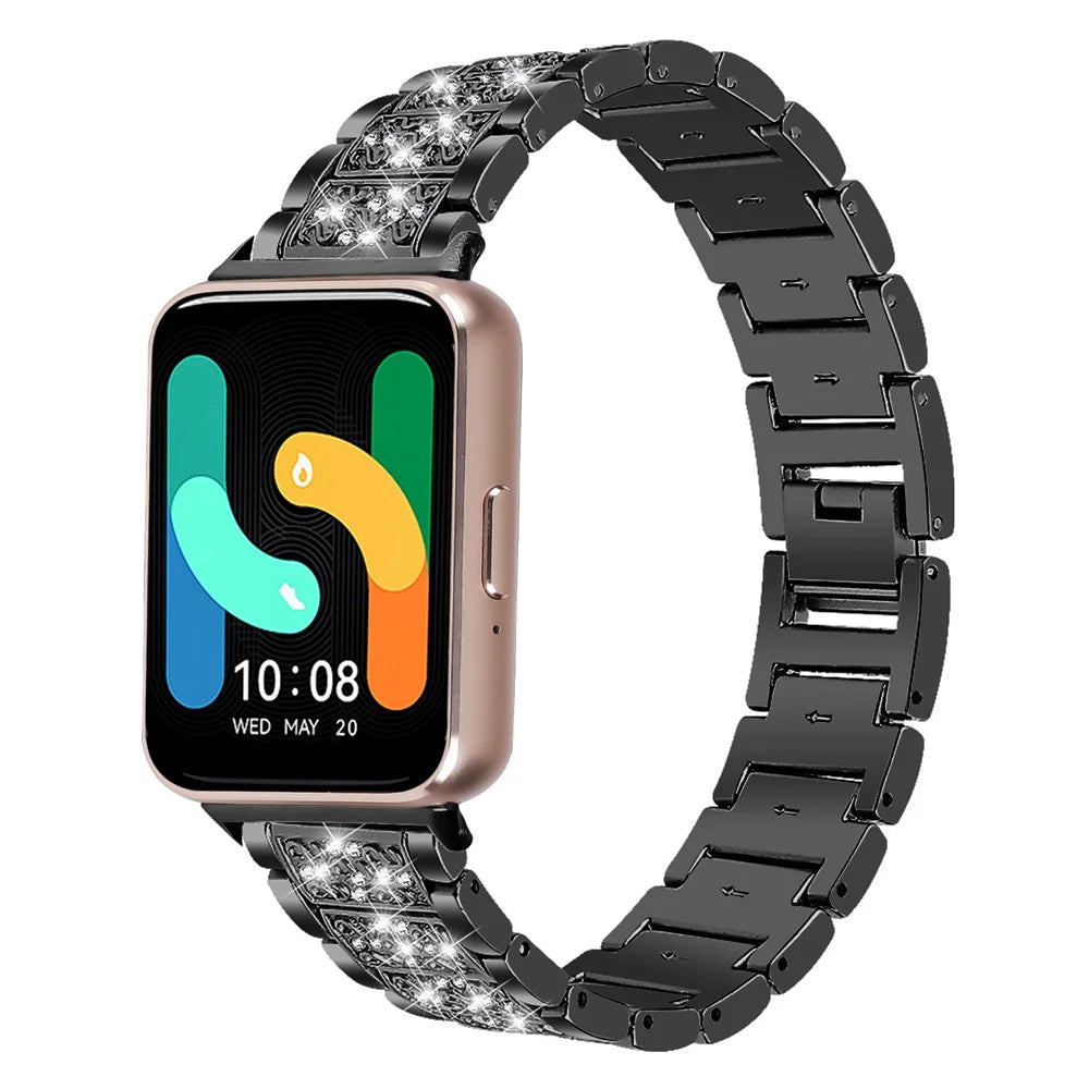 For Samsung Galaxy Fit3 SM-R390 Strap Replacement Shiny Rhinestone Metal Smart Watch Band - Black - 2