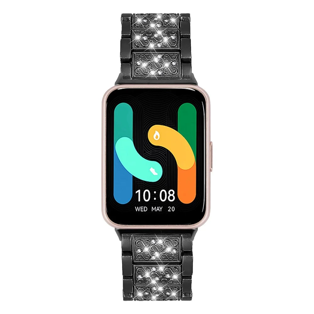 For Samsung Galaxy Fit3 SM-R390 Strap Replacement Shiny Rhinestone Metal Smart Watch Band - Black - 3