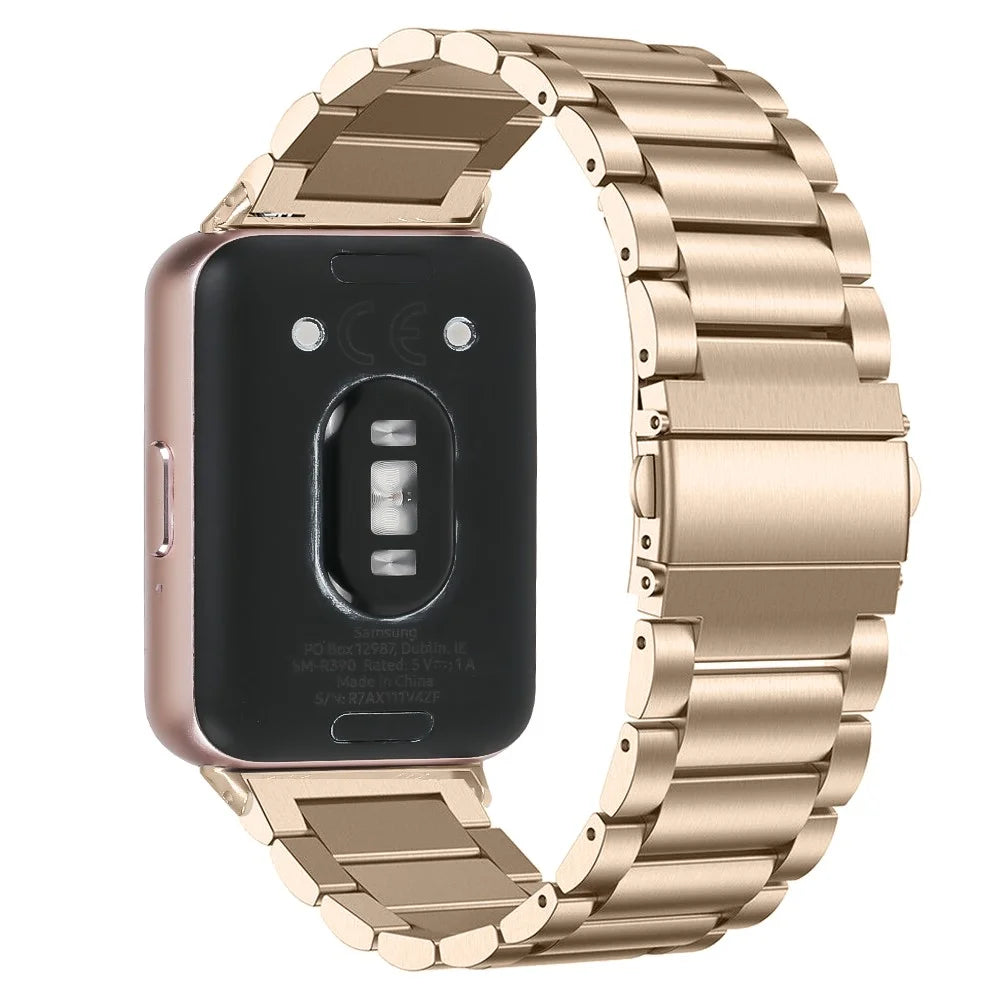 For Samsung Galaxy Fit3 SM-R390 Stainless Steel 3 Beads Wrist Band Replacement Smartwatch Strap - Gold - 1