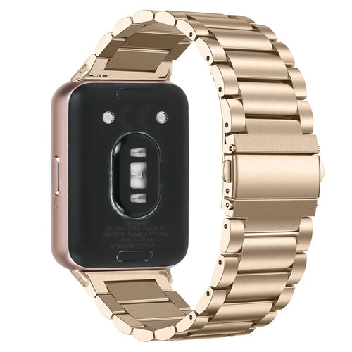 For Samsung Galaxy Fit3 SM-R390 Stainless Steel 3 Beads Wrist Band Replacement Smartwatch Strap - Gold - 1