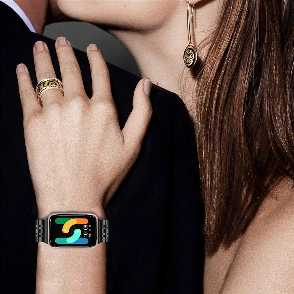 For Samsung Galaxy Fit3 SM-R390 Smartwatch Wrist Band Stainless Steel Watch Strap - Black - 4