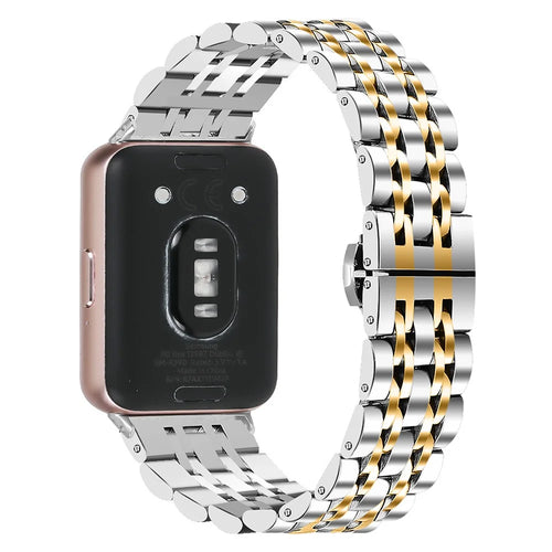 For Samsung Galaxy Fit3 SM-R390 Watch Strap High-Strength Stainless Steel Wrist Band - Silver+Gold - 1