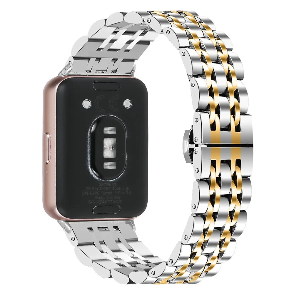 For Samsung Galaxy Fit3 SM-R390 Watch Strap High-Strength Stainless Steel Wrist Band - Silver+Gold - 1